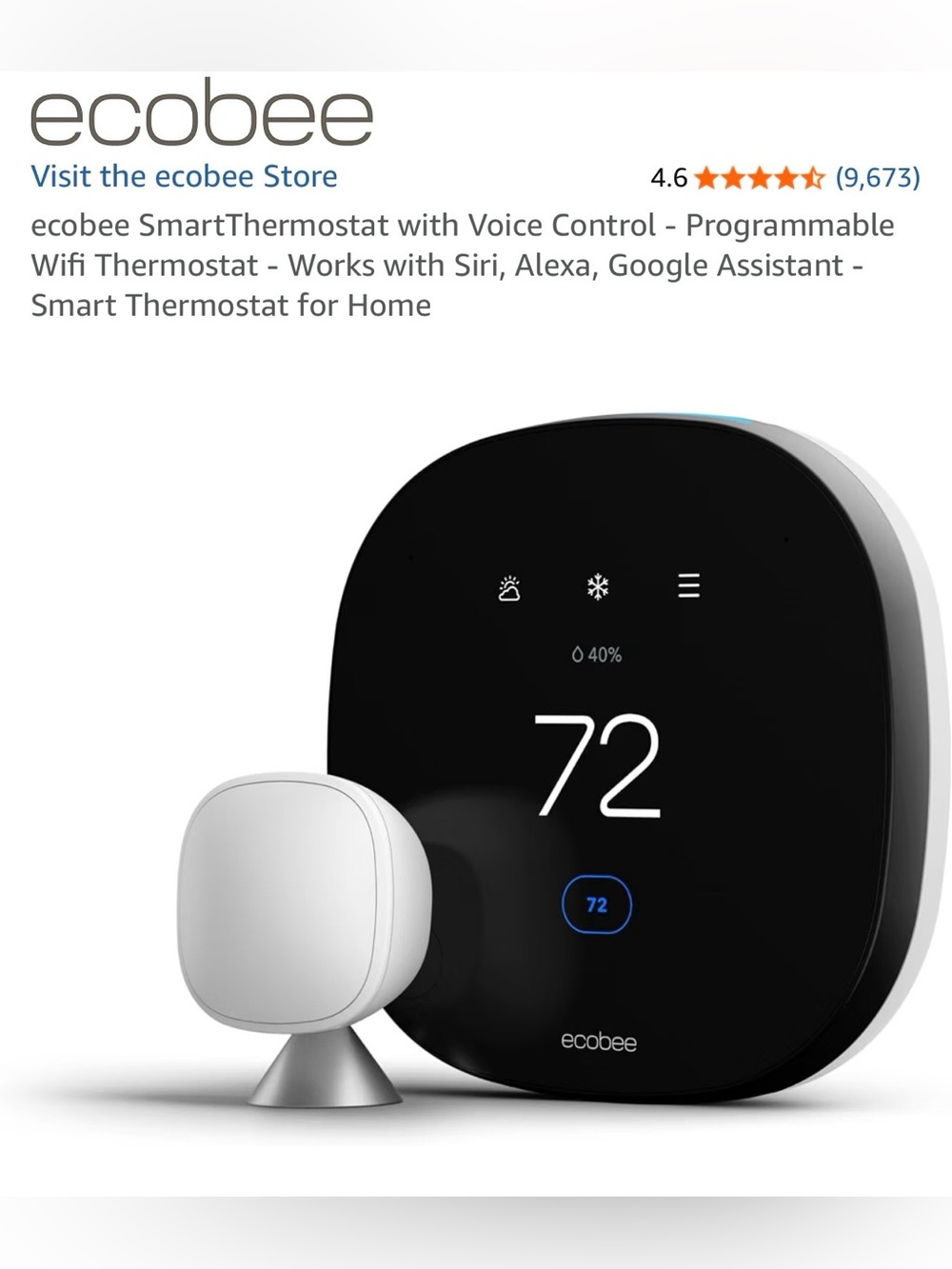 ecobee SmartThermostat with Voice Control - Programmable Wifi Thermostat 5th Gen